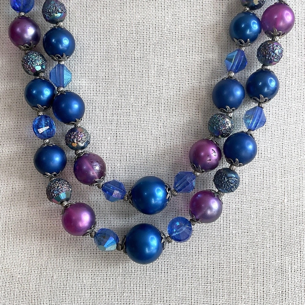 VENDOME Double Strand Necklace Glass & Lucite Chunky Vintage MCM 22" Colorful